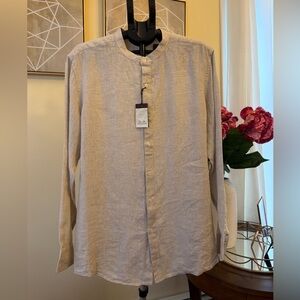 Tasso Elba light tan/khaki/neutral linen shirt